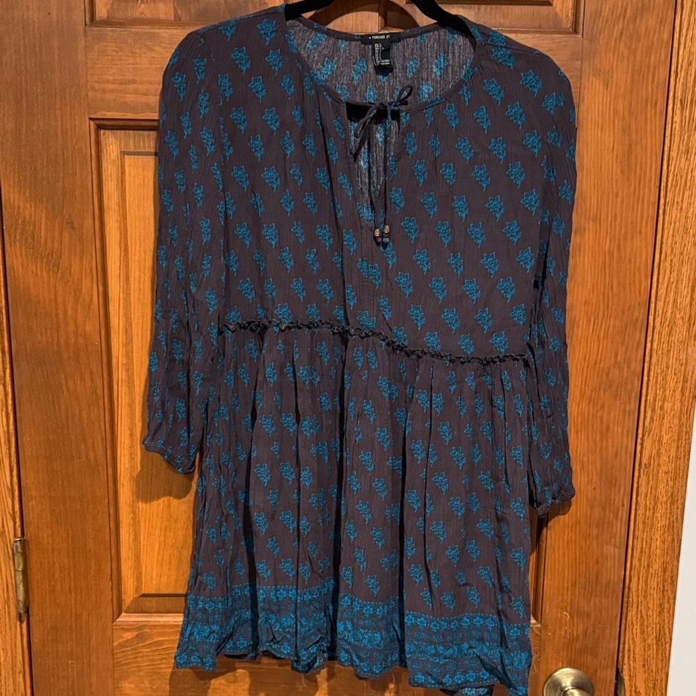 Forever 21 Blue and Black Patterned Dress